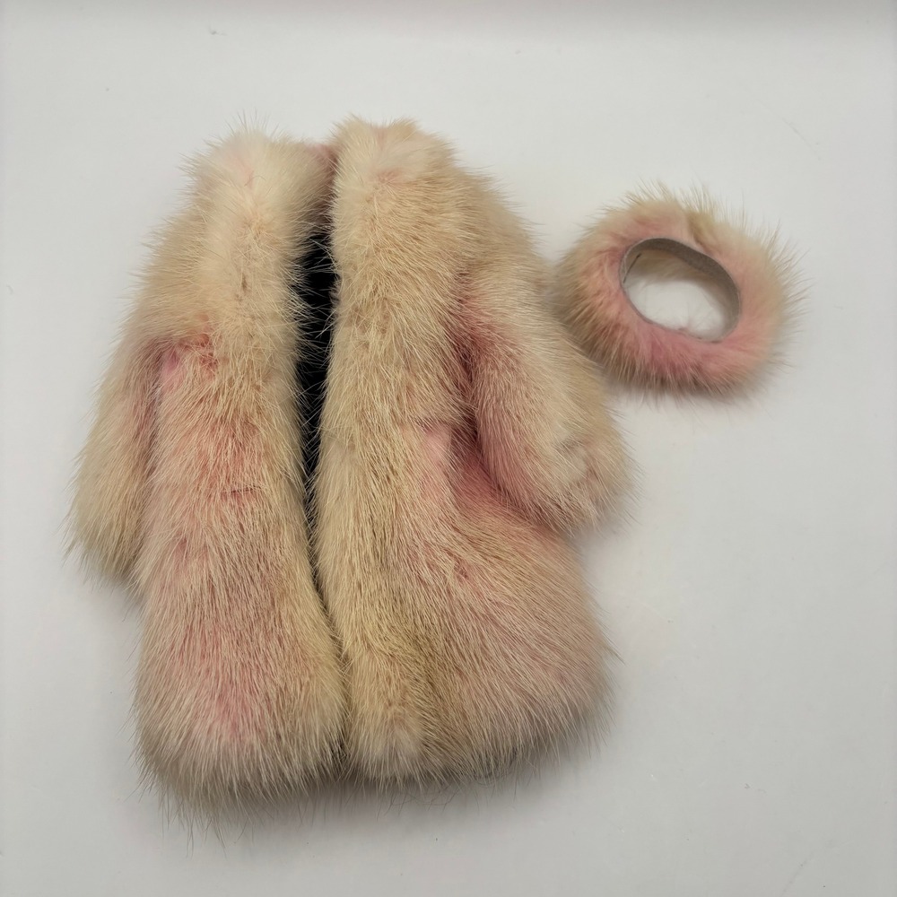 Vintage Miniature Pink Faux Fur Barbie Doll Coat Headband Set Lara's??